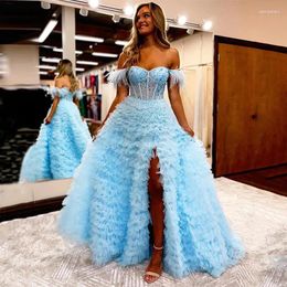 Party Dresses Sweetheart A-Line Evening Dress For Women Off The Shoulder Feathers Formal Pearls Tiered Pleat Caked Prom Gown