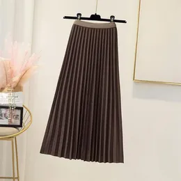 Skirts High Waist Long Skirt Elegant Women's Maxi With Elastic A-line Design Pleated Solid Colour Large Hem For Work