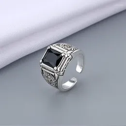 Cluster Rings Arrival 925 Sterling Silver Retro Black Crystal Men Ring Original Jewelry For Man Christmas Gift Never Fade