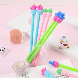 Pens 12/60 Pcs Wholesale Creative Cartoon Soft Cactus Shape Gel Pens Set Office Signature Pen Gift Student Prize Gift