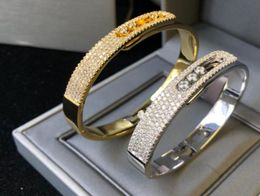 Wedding rolling jewelry 3 stone moving bracelet cuff three cz crystal diamond sliding move bangled moved turning famous designer j2605838