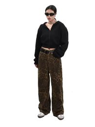 Baggy Leopard Print Y2k Jeans Women High Waisted Casual Wide Leg Denim Pants Fashion Streetwear Retro Straight Jeans 240419