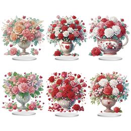 Diamond Painting Tabletop Ornaments Kit Acrylic Table Top Ornament Kits Rose Vase for Office Desktop Decor 240407