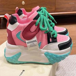 Casual Shoes 10cm High Platform Sneakers Thick Sole Increase Height Chunky Women 2024 Spring Mixed Colours Ladies Trainers