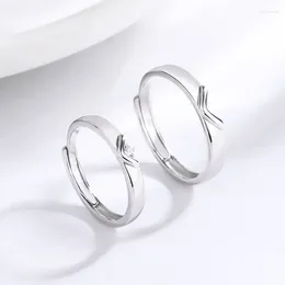 Cluster Rings S925 Sterling Silver Heart To Matching Couple Ring Male Female Pair Student Long Distance Love Valentine's Day Gift