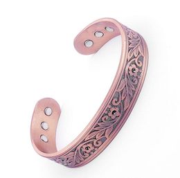 Bangle High Quality Magnetic Red Copper Bracelet Plum Blossom Wide Face Suitable For Unisex Trendy Hand Jewelry7751056