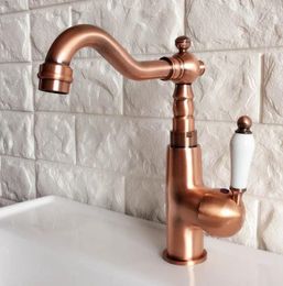 Kitchen Faucets Antique Red Copper Swivel Spout Bathroom Sink Faucet Basin Cold And Water Mixer Brass Taps Dnfr7