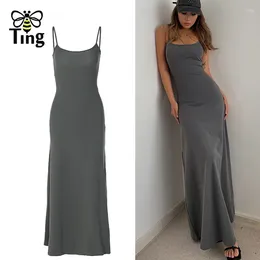 Casual Dresses Tingfly Women Simple Fashion Basic Solid Color Modal Cotton Summer Strap Maxi Long Dress Lady Chic Retro Largo