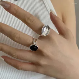 Cluster Rings PANJBJ 925 Sterling Silver Black Agate Irregular Ring For Women Girl Letter Love Heart Geometry Jewelry Dropshippipng Gift