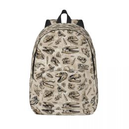 Bags Rex Dinosaur Skull Sketch Tiled Pattern Tan Natural Backpack Middle High College School Student Book Bags Teens Daypack Travel