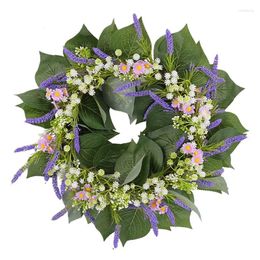 Decorative Flowers Artificial Lavender Wreath Green Leaves Front Door Simulation Garland Wall Hanging Decoration