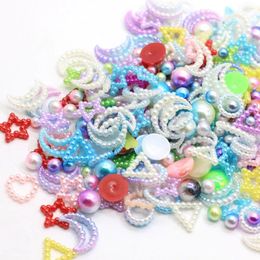 Decorative Flowers 50/200/g Random 6-18mm ABS Half Round Pearls Seastar Bow Rose Rhinestone Flat Back Bead Loose Beads Gem