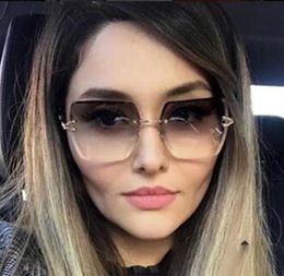 crystal square rimless sunglasses gradient lens transparent clear sun glasses for women luxury vintage brand big ladies eyewear Fa7059659