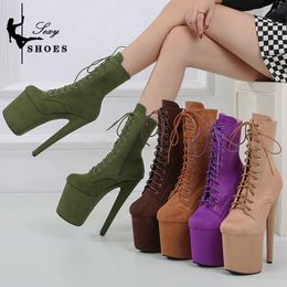 8Inch Strip Ankle Boots Womens Pole Dancing Boots 20CM Platform Short Boots Suede Round Head Nightclub Catwalk Boots Large Size 240412