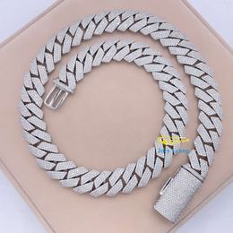 Hip Hop Jewellery 15mm 18mm 20mm 4 Rows Prong Cuban Link Chain Necklace Iced Out Moissanite Diamond Cuban Chain