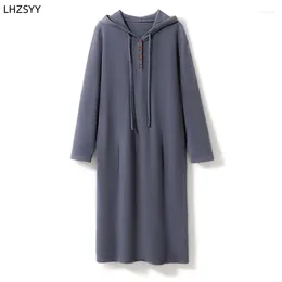 Casual Dresses LHZSYY High-End Hooded Long Skirts Pure Cashmere Knit Dress Ladies' Large-size Pullover Sweater Loose Warm Skirt