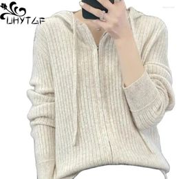 Women's Knits Knitted Cardigan Sweater Jacket Hooded Long-Sleeved Zipper Knitwear Top Hoodie Coat Female Spring Cashmere Sweaters 2876