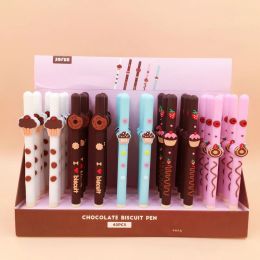 Pens 40Pcs/lot Kawaii Chocolate Biscuit Pens Black Gel Pen Cute Stationery for Student Writing Pens Gift School Office Supplies