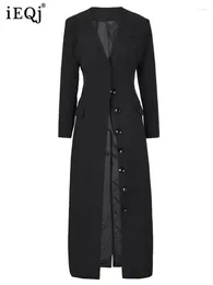 Women's Suits Black Button Elegant Long Blazer Women V-neck Sleeve Loose Fit Jacket Fashion Tide Spring Autumn 2024 7AB1239