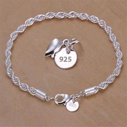 Chain New High quality Silver Color 4MM Women Men chain Male Twisted Rope Bracelets Fashion Silver Jewelry Y240420