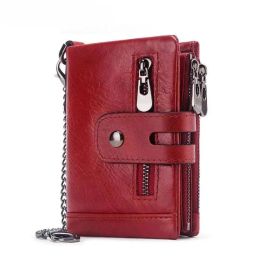 Wallets Real Cow Leather Men Women Wallets Red Money Bags RFID Blocking Short Multi Function Large Capacity Zipper Coin Purse Money Clip