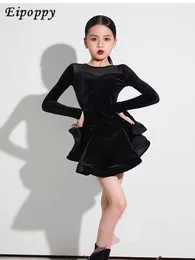 Stage Wear Children's Latin Dance Practise Clothes Girls' Watch Show Large Swing Skirt Professional High-End Velvet Suit Autumn And