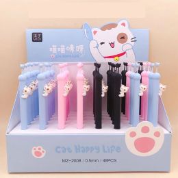 Pens 48 pcs/lot Creative Cat Gel Pen Cartoon 0.5 mm black ink Signature Pens School Office writing Supplies Promotional Gift