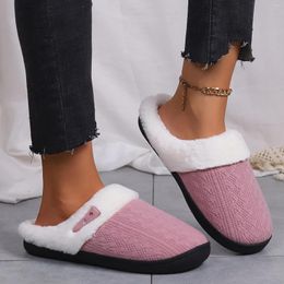 Slippers Plush Insulation Closed Toe Flat For Women Autumn Winter Bottom Soft Cotton Zapatos