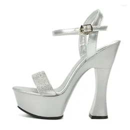 Sandals 14cm Coarse Heel Sexy Fetish Women's Shoes Nightclub Rhinestone Open Toe Bride Exotic Strip Pole Dance Catwalk Gothic Plus Size