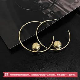 Hoop Earrings 5CM Gold-color Circle Korea Classic Geometric Round Shape Oversized Big Ear Hoops Stainless Steel Rings