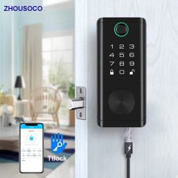 Control Ttlock Bluetooth Smart Fingerprint Lock Electronic Keyless Deadbolt Smart Door Lock With Digital Password IC Card Key Home Lock