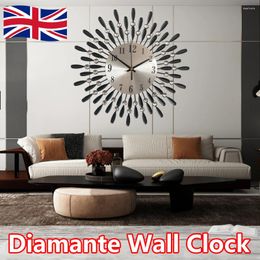 Wall Clocks Round Diamond Clock Crystal Silent Non-ticking For Living Room UK