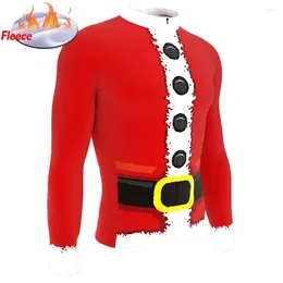 Racing Jackets Claus Red Winter Fleece Cycling Jersey Christmas Long Sleeve Bike Clothing Men Mountain Road Bicycle Warm Maillot