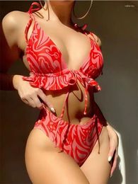 Women's Swimwear Tie Dye Up Micro Swimsuit Brazilian Beach Bathing Suit High Waist Biquini 2024 Sexy Bikini Women Ruffles Orange