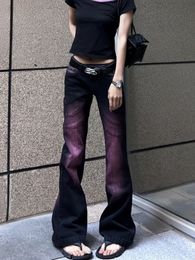 Американские винтажные фиолетовые джинсы Женские на высоких улицах дизайн с низкой талией кнопки на молнии.