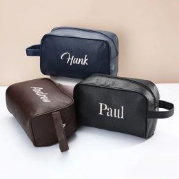 Cases Personalised Embroidery Simple PU Men's Portable Cosmetic Bag Customised LargeCapacity Handheld Toiletries Storage Bag Souvenir