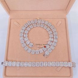 REAL 925 Sterling Silver 15mm Mens Diamond Choker Halsband Baguette Diamond Chain