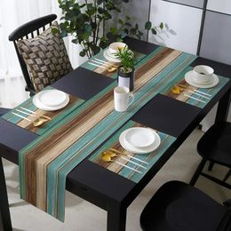 Farmhouse Wood Texture Table Runner Placemats Combination Set Wedding Party Event Dining Table Decoration el Home Tablecloth 240419