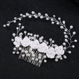 Hair Clips Luxury Bride Wedding Pearl Flower Comb Crystal Alloy Headband Women's Wreath Party Headpiece