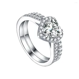 Cluster Rings S925 Sterling Silver Heart Shaped Imitation Diamond Ring Women's Fashion Engagement Set