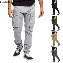 Men's Pants Spring Cargo Trousers Drawstring Multi-pockets Harajuku Solid Casual Cotton Male Loose Sweatpants Joggers