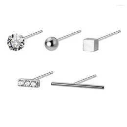 Stud Earrings 5 PCS/Set 925 Sterling Silver Allergy Free Geometric Square/Round CZ Zircon Ear Piercing For Girls Teens