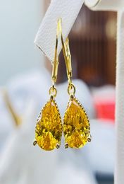 14K Gold Water Drop Topaz Cz Dangle Earring 925 Sterling silver Party Wedding Drop Earrings for Women Bridal Jewelry Gift3273992