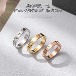 Designer Fashion Carter Same Style 5mm Full Nail One Word Six Diamond Titanium Steel Non fading Gold Ring for Men and Women