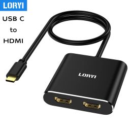 Hubs LORYI USB C To Dual HDMI Multiport Adapter Typec Hub 4K 60hz Type C To HDMI Converter For MacBook Pro Air Dell XPS 13/15/17