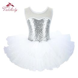 Girls Silver Ballerina Fairy Costume Party Costume Kids Cequine Flower Dress For Stage Performanceballet Tutu Dress 240516