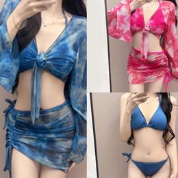 Women's Swimwear 4 Pieces Swimsuit For Women Halters Swimming Suit Long Sleeves With Cover Up & Beach Skirt Summer Bathing