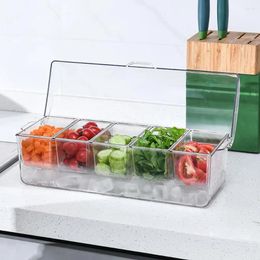 Storage Bottles Food-grade Crisper Box Transparent Detachable Fridge Ice With Lid 5 Compartment Salad Fruit Vegetable For Picnic