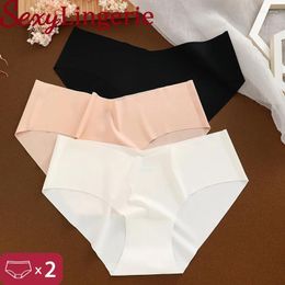 Women's Panties Women Traceless Ice Silk Briefs Seamless Sexy V-Waist Lingerie Low Rise Underwear Solid Colour Underpants Comfortable