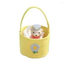 Storage Bags Cute Hamper Woven Basket With Handle Empty Gift Decorative Round For Bathroom Bedroom Nursery